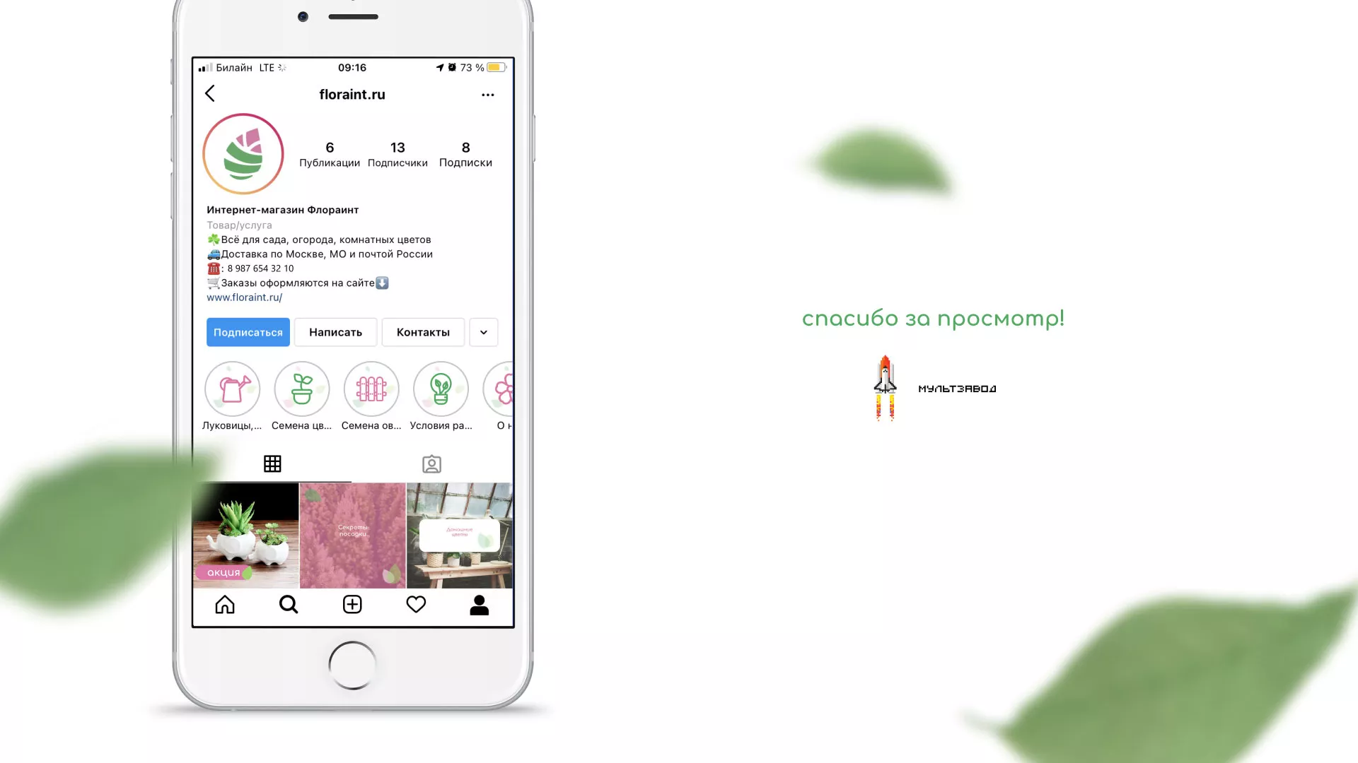 Разработка оформления профиля Instagram для магазина «Floraint» в Муроме